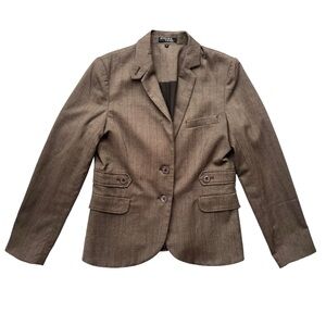 ATELIER LUXE Womens 10 Tan Brown Herringbone Single Breasted Lined Blazer Jacket
